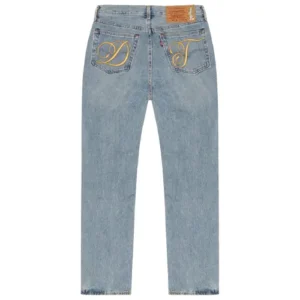 Denim Tears Jean Metallic Gold Script 501 Light Wash