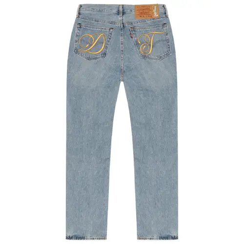 Denim Tears Jean Metallic Gold Script 501 Light Wash